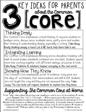 3 key ideas for parents about the common core: thinking deeply, integrating learning, and showing how they know
